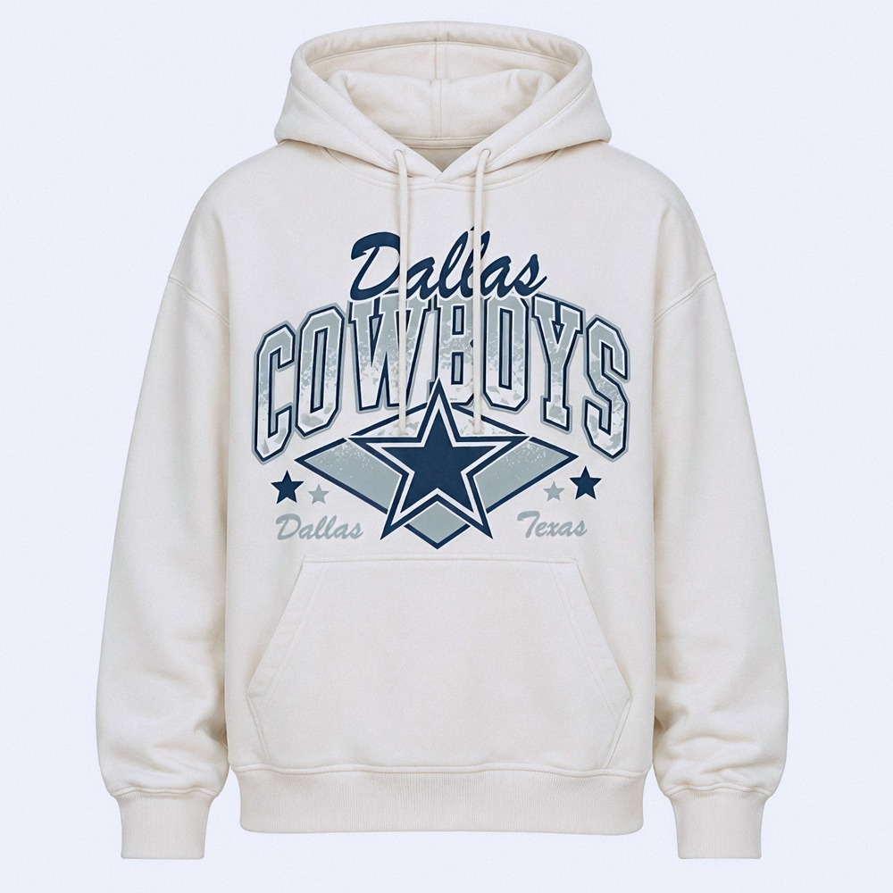 NWT Champion Dallas Cowboys Hoodie Cream Navy Official NFL Team Apparel Size M - Picture 1 of 8